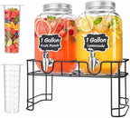 1 Gallon Glass Drink Dispenser with Stand & Fruit Infuser 2 Pcs