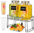 1 Gallon Glass Drink Dispensers for Parties, 2 Pack Beverage Dispenser with Stand, Fruit Infuser & Leakproof