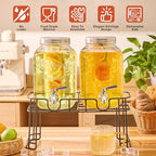 1 Gallon Glass Drink Dispensers for Parties, 2 Pack Beverage Dispenser with Stand, Fruit Infuser & Leakproof, alternate view