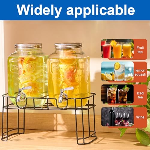 1 Gallon Glass Drink Dispensers for Parties, 2 Pack Beverage Dispenser with Stand, Fruit Infuser & Leakproof, alternate view