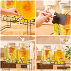 1 Gallon Glass Drink Dispensers for Parties, 2 Pack Beverage Dispenser with Stand, Fruit Infuser & Leakproof, alternate view