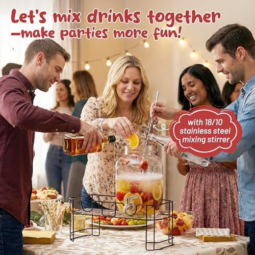 1 Gallon Glass Drink Dispensers for Parties, 2 Pack Leakproof Beverage Dispenser with Stand & 18/10 Stainless, alternate view