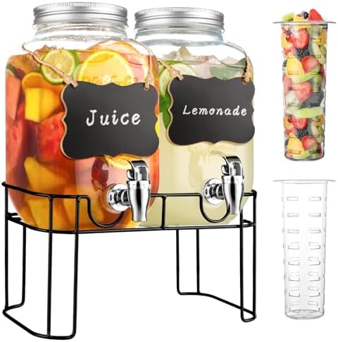 1 Gallon Glass Drink Dispensers For Parties, Lemonade Beverage Dispenser With Stand And Spigot For BBQ, Picnic