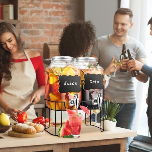 1 Gallon Glass Drink Dispensers For Parties, Lemonade Beverage Dispenser With Stand And Spigot For BBQ, Picnic, alternate