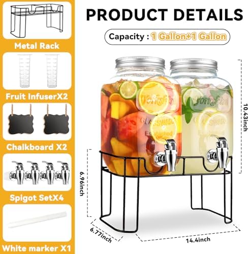 1 Gallon Glass Drink Dispensers For Parties, Lemonade Beverage Dispenser With Stand And Spigot For BBQ, Picnic, alternate