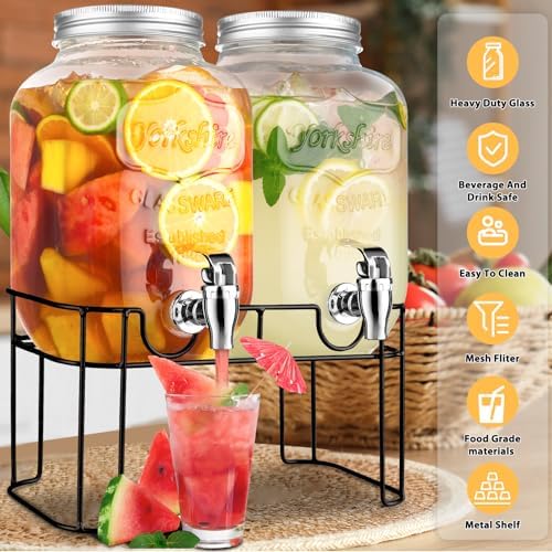 1 Gallon Glass Drink Dispensers For Parties, Lemonade Beverage Dispenser With Stand And Spigot For BBQ, Picnic, alternate