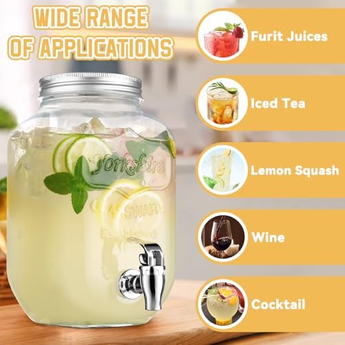 1 Gallon Glass Drink Dispensers For Parties, Lemonade Beverage Dispenser With Stand And Spigot For BBQ, Picnic, alternate