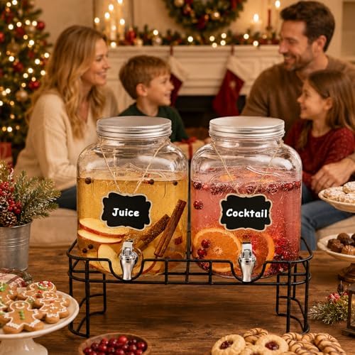 1 Gallon Glass Drink Dispensers For Parties-Set of 2, Leak-Proof Spigot, alternate view 2