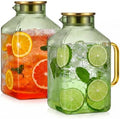 1 Gallon Glass Pitcher with Lid, 2 Pack Ribbed Green Glass Water Carafe with Spout for Iced Tea, Coffee, Juice