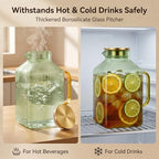 1 Gallon Glass Pitcher with Lid, 2 Pack Ribbed Green Glass Water Carafe with Spout for Iced Tea, Coffee, Juice, alternate