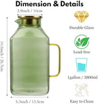 1 Gallon Glass Pitcher with Lid, 2 Pack Ribbed Green Glass Water Carafe with Spout for Iced Tea, Coffee, Juice, alternate