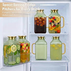 1 Gallon Glass Pitcher with Lid, 2 Pack Ribbed Green Glass Water Carafe with Spout for Iced Tea, Coffee, Juice, alternate