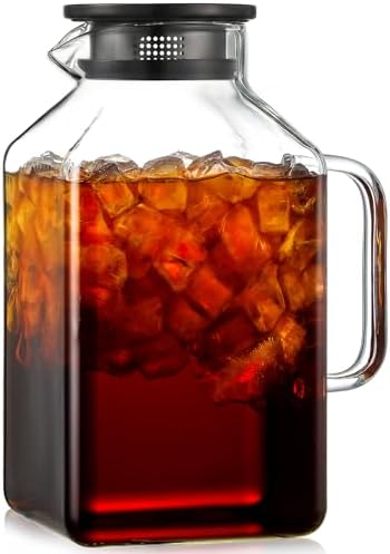 1 Gallon Square Glass Pitcher with Lid and Spout, Borosilicate Glass Carafe for Hot/Cold Drink, Water Pitchers
