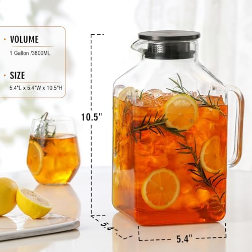 1 Gallon Square Glass Pitcher with Lid and Spout, Borosilicate Glass Carafe for Hot/Cold Drink, Water Pitchers, alternate