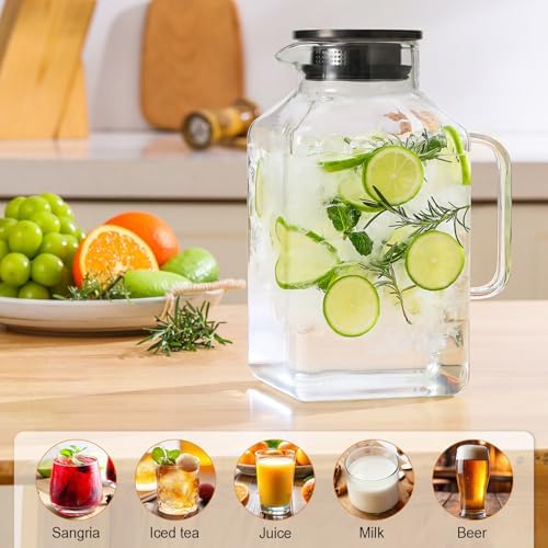 1 Gallon Square Glass Pitcher with Lid and Spout, Borosilicate Glass Carafe for Hot/Cold Drink, Water Pitchers, alternate