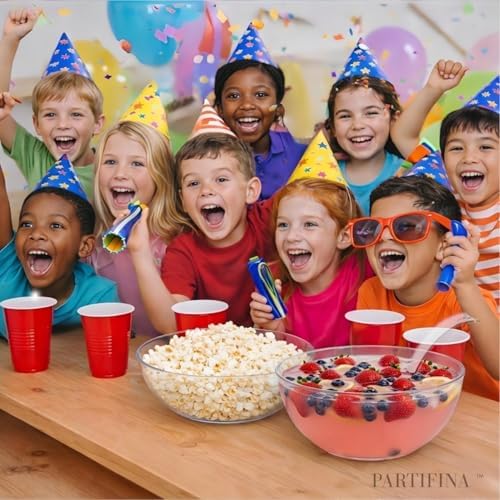1 Large Disposable Plastic Serving Bowl with 1 Ladle and 18 Plastic Red Cups, 1.5 Gallon (192 oz) Clear Salad &, alternate