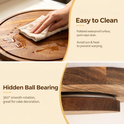 1 Pack 11.8" Acacia Wood Revolving Cake Stand in wooden, alternate view 5