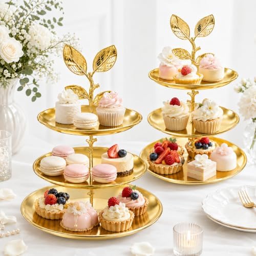 1 Pack 3 Tier Gold Cupcake Stand, Tiered Serving Tray in Pale Gold, alternate view 2