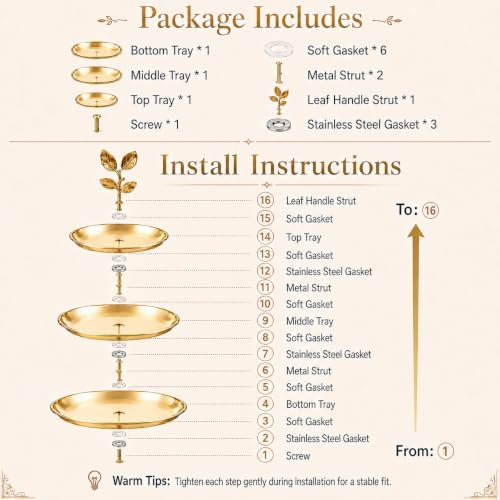 1 Pack 3 Tier Gold Cupcake Stand, Tiered Serving Trays in Warm Gold, alternate view 6