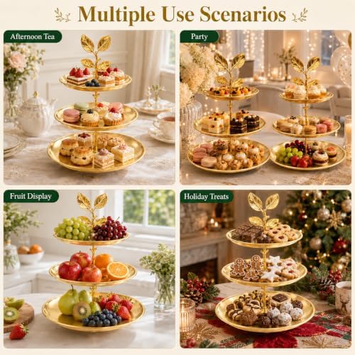 1 Pack 3 Tier Gold Cupcake Stand, Tiered Serving Trays in Warm Gold, alternate view 7