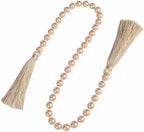 1 Pack 34 Inch Pearl Glass Bead Garland with Tassels in Champagne Gold, alternate view 3