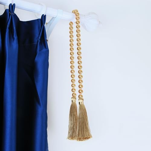 1 Pack 34 Inch Pearl Glass Bead Garland with Tassels in Champagne Gold, alternate view 5