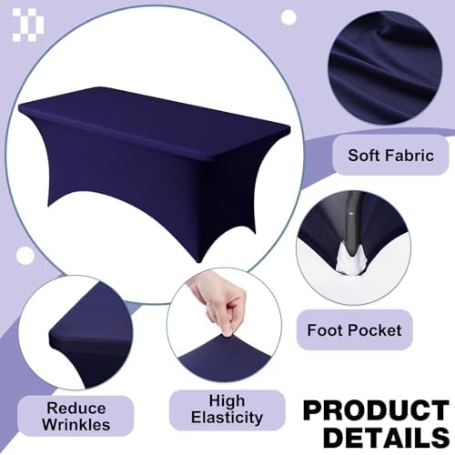 1 Pack 4FT Navy Blue Spandex Table Cloth 48 x 30 Inch in 48 x 30 Inch, alternate view 3