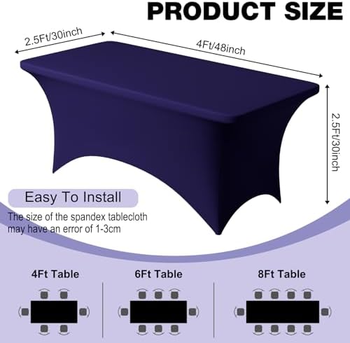 1 Pack 4FT Navy Blue Spandex Table Cloth 48 x 30 Inch in 48 x 30 Inch, alternate view 4