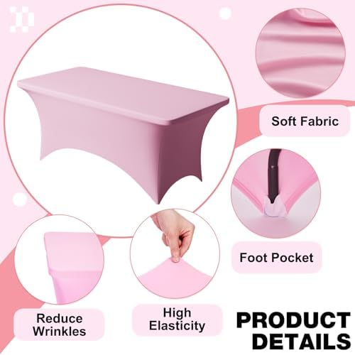 1 Pack 4FT Pink Spandex Table Cloth 48 x 30 Inch in 48 x 30 Inch, alternate view 3