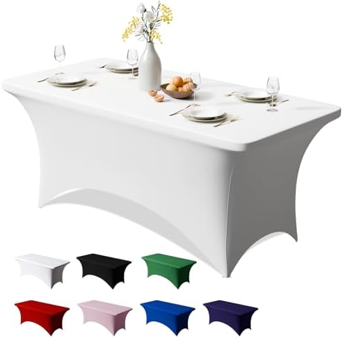 1 Pack 4FT White Spandex Table Cloth 48 x 30 Inch in 48 x 30 Inch