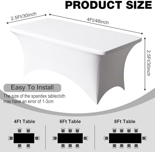 1 Pack 4FT White Spandex Table Cloth 48 x 30 Inch in 48 x 30 Inch, alternate view 3