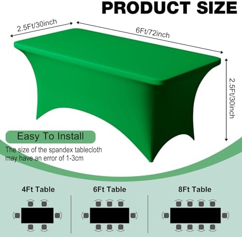 1 Pack 6FT Green Spandex Table Cloth 72 x 30 Inch in 72 x 30 Inch, alternate view 3