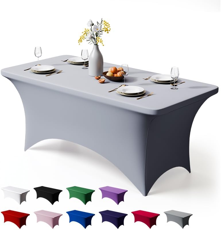 1 Pack 6FT Grey Spandex Table Cloth 72 x 30 Inch in 72 x 30 Inch