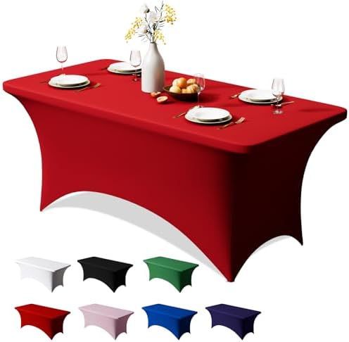 1 Pack 6FT Red Spandex Table Cloth 72 x 30 Inch in 72 x 30 Inch