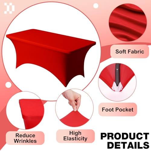 1 Pack 6FT Red Spandex Table Cloth 72 x 30 Inch in 72 x 30 Inch, alternate view 3