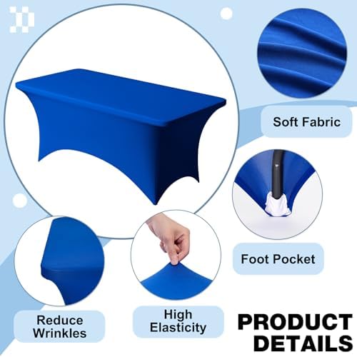 1 Pack 8FT Royal Blue Spandex Table Cloth 96 x 30 Inch in 96 x 30 Inch, alternate view 3