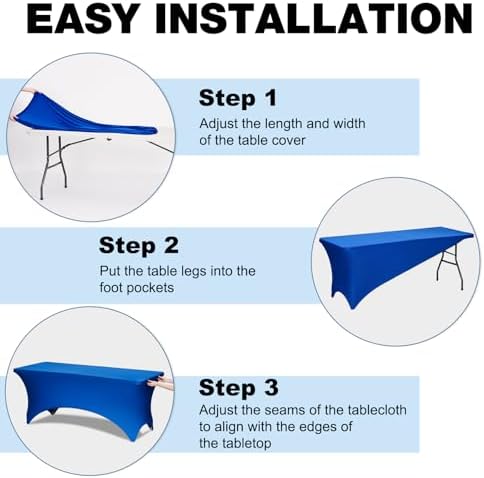 1 Pack 8FT Royal Blue Spandex Table Cloth 96 x 30 Inch in 96 x 30 Inch, alternate view 5
