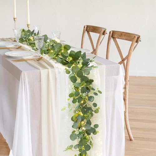 1 Pack Artificial Eucalyptus Garland with Lights, 6FT Artificial Greenery Summer Garlands, Battery Operated Twig, alternate