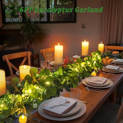 1 Pack Artificial Eucalyptus Garland with Lights, 6FT Artificial Greenery Summer Garlands, Battery Operated Twig, alternate