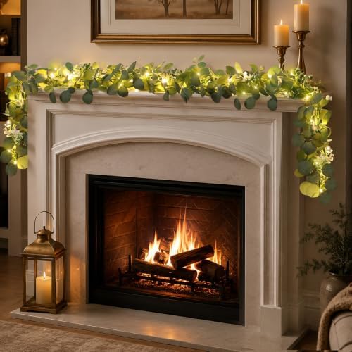 1 Pack Artificial Eucalyptus Garland with Lights, 6FT Artificial Greenery Summer Garlands, Battery Operated Twig, alternate