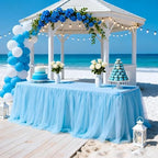 1-Pack Blue 2-in-1 Tulle Tablecloth for 6-Foot Rectangular Table in 72" x 30" (Rectangular) in Blue, alternate view 5