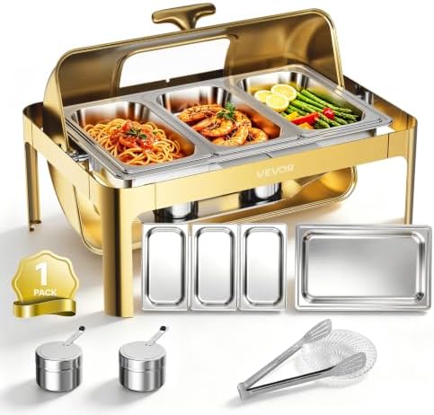 1 Pack Chafing Dish for Buffet Set, 13QT/12.3L Stainless Steel Chafer in Gold