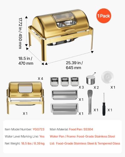 1 Pack Chafing Dish for Buffet Set, 13QT/12.3L Stainless Steel Chafer in Gold, alternate view 2