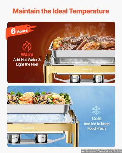 1 Pack Chafing Dish for Buffet Set, 13QT/12.3L Stainless Steel Chafer in Gold, alternate view 3