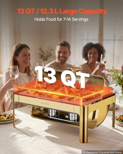 1 Pack Chafing Dish for Buffet Set, 13QT/12.3L Stainless Steel Chafer in Gold, alternate view 4
