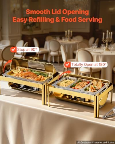 1 Pack Chafing Dish for Buffet Set, 13QT/12.3L Stainless Steel Chafer in Gold, alternate view 6