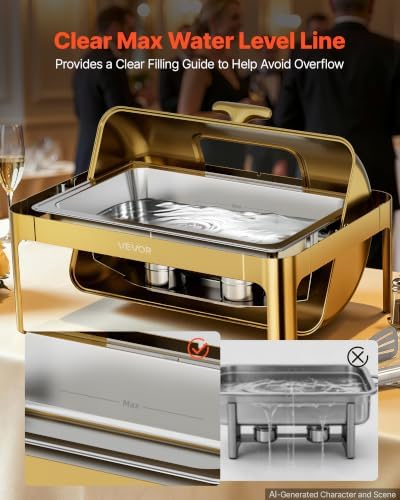 1 Pack Chafing Dish for Buffet Set, 13QT/12.3L Stainless Steel Chafer in Gold, alternate view 7