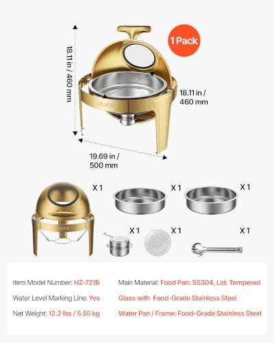 1 Pack Chafing Dish for Buffet Set, 6QT/ 5.7L Stainless Steel Chafer, alternate view 2