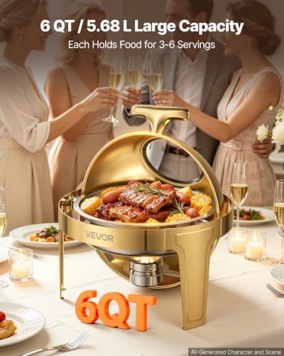 1 Pack Chafing Dish for Buffet Set, 6QT/ 5.7L Stainless Steel Chafer, alternate view 4