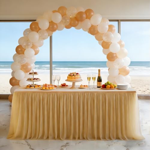 1-Pack Champagne 2-in-1 Tulle Tablecloth for 4-Foot Rectangular Table in 48" x 24" (Rectangular) in Champagne, alternate view